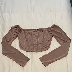 Fashion Nova Brown Off-Shoulder Crop Top